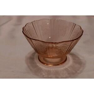 Vintage Pink Depression Glass Sherbet Bowl Floral Pedestal Dish 2.75”